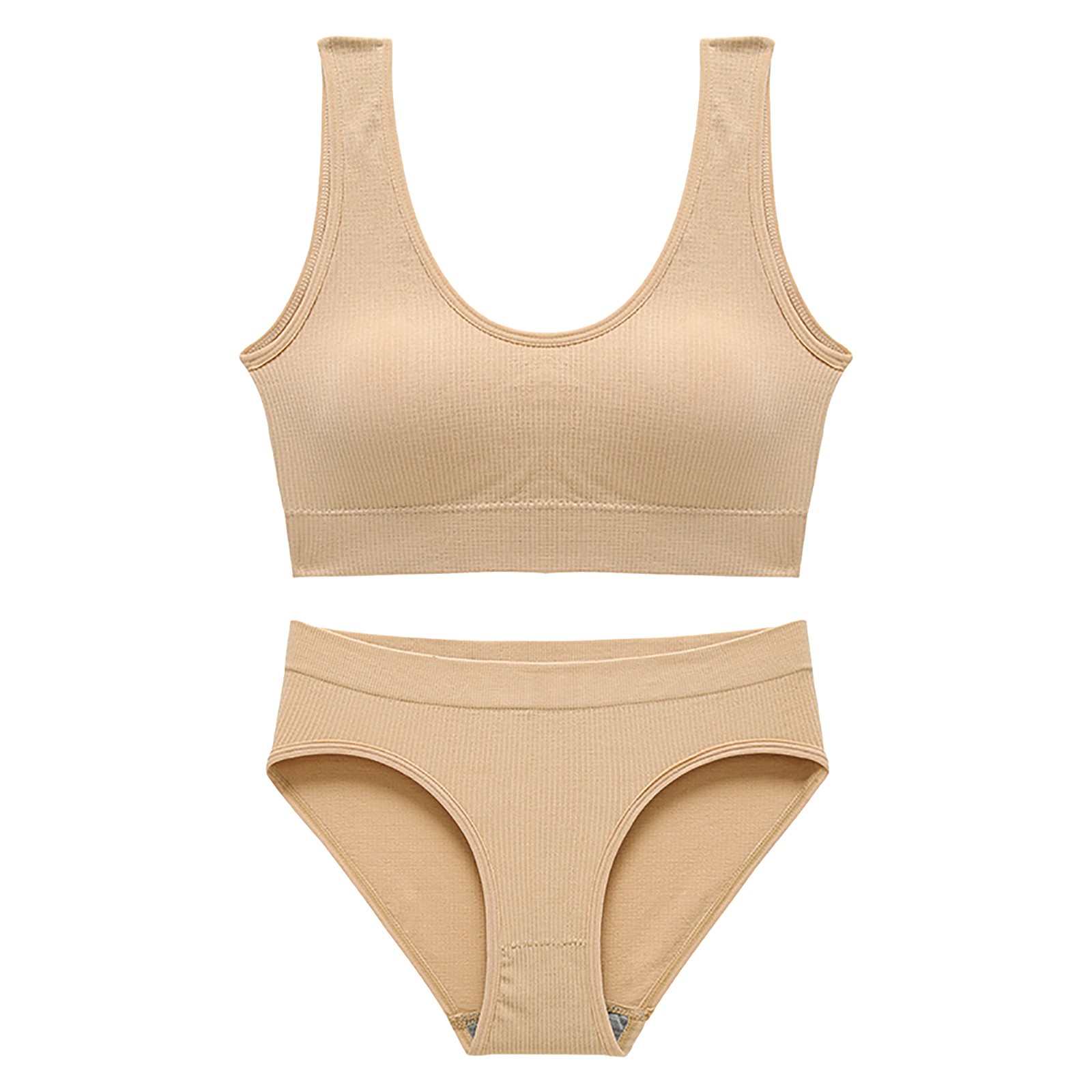 thumbnail image 2 of Conjunto de lencería sin costuras para mujer de 2 piezas con cuello en V y cuello halter: sujetador de cintura alta y tanga, nailon/spandex, color liso, sexy para la playa/ropa de dormir, 2 of 6